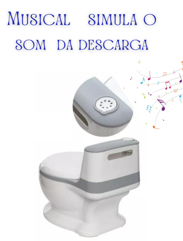 Privadinha Musical (Simula Descarga) até 32Kg Infantil Criança Bebe Troninho Penico Desfralde Cinza