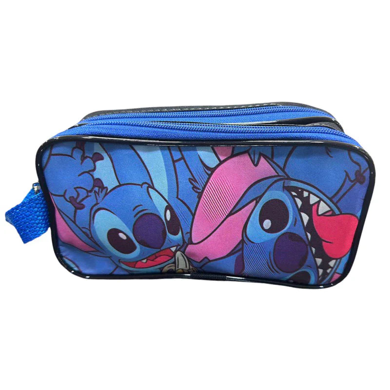 Estojo Escolar Grande Lilo Stitch Rosa 2 Compartimentos Infantil Kids Escola Material Lapis
