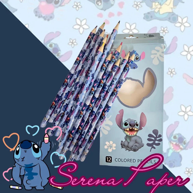 . LÁPIS DE COR STITCH / 12 CORES / PAPELARIA FOFA KAWAII / MATERIAL ESCOLAR