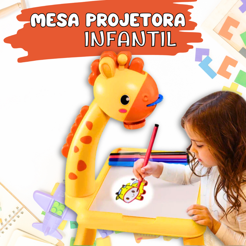 Brinquedo Mesa Projetora De Desenho Infantil Girafa Lousa Mágica Digital LCD