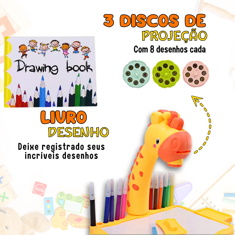 Brinquedo Mesa Projetora De Desenho Infantil Girafa Lousa Mágica Digital LCD