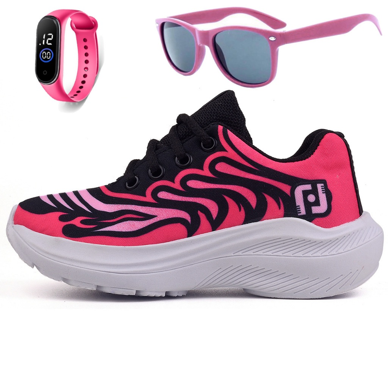 Kit Tênis Infantil Casual Meninas Escolar Basico Confortavel + Oculos e Relogio