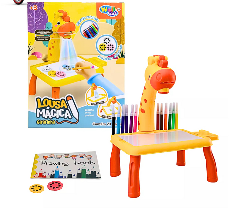 Brinquedo Mesa Projetora De Desenho Infantil Girafa Lousa Mágica Digital LCD