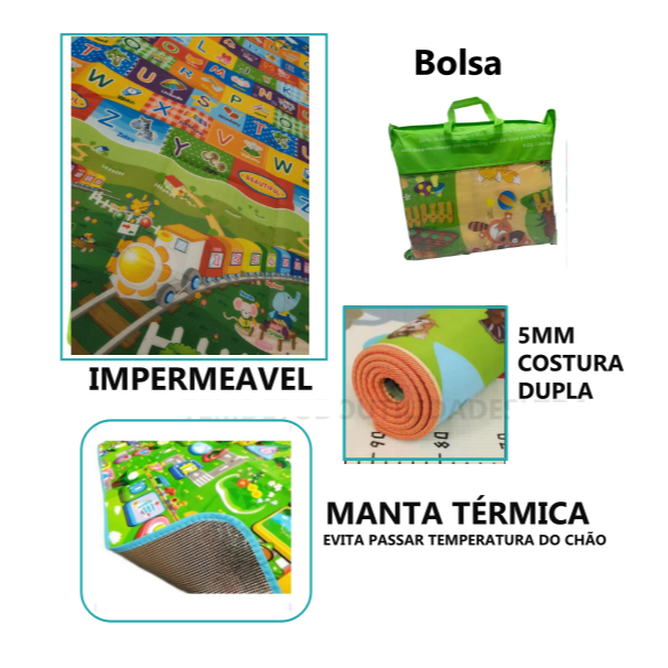 Tapete de Atividades Infantil Grande 180x120 Térmico Dobrável EVA Educativo Bebê