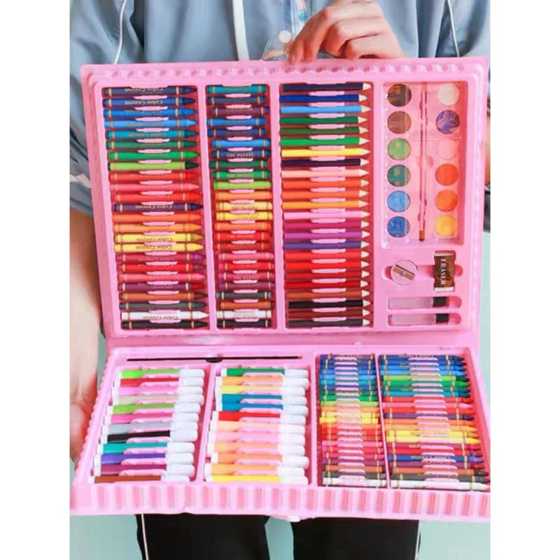 Estojo Maleta de Pintura Infantil - Kits de 24 a 150 Peças com Canetinhas, Giz, Lápis e Desenhos para Colorir