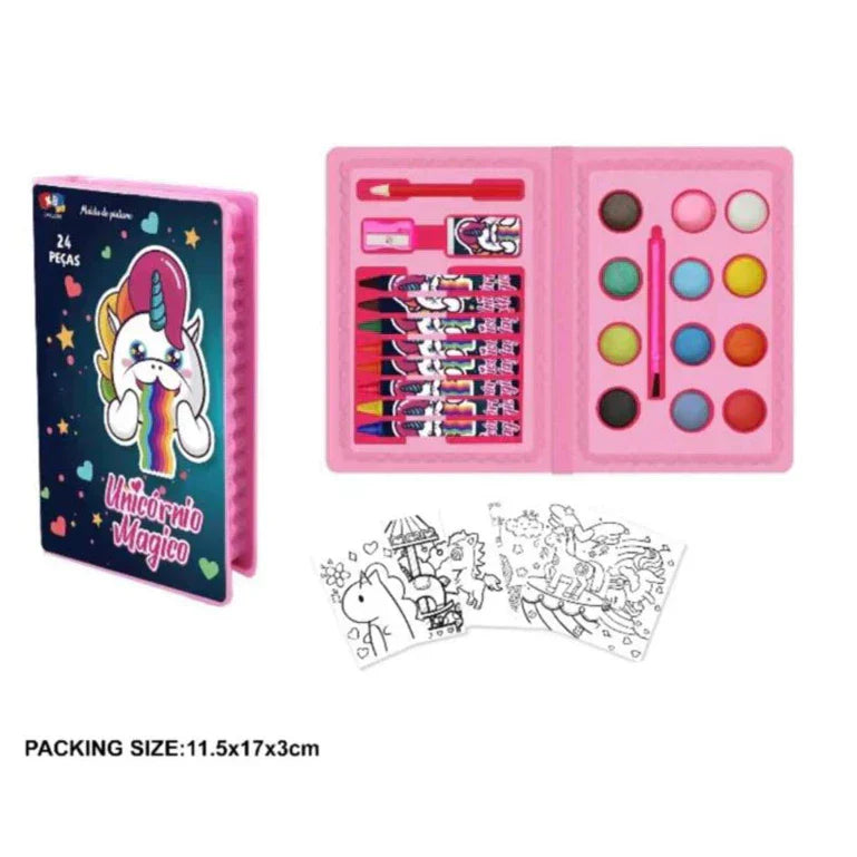 Estojo Maleta de Pintura Infantil - Kits de 24 a 150 Peças com Canetinhas, Giz, Lápis e Desenhos para Colorir