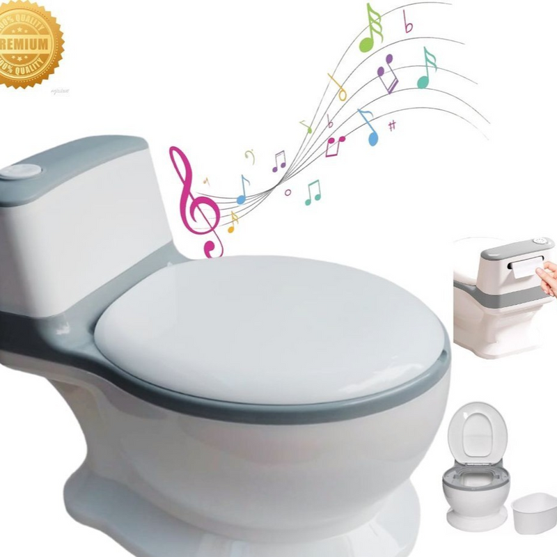 Privadinha Musical (Simula Descarga) até 32Kg Infantil Criança Bebe Troninho Penico Desfralde Cinza